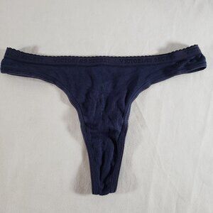 Victoria's Secret Signature Cotton Low Rise Thong Medium Navy Blue *Pinholes*